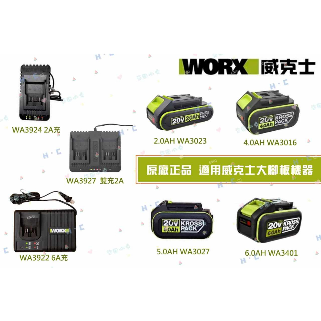 WORX 原廠 電池 充電器 威克士 大腳板 20V 電池包 充電 雙充 鋰電池
