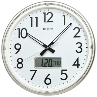 RHYTHM CLOCK 日本麗聲靜音滑動式秒針LCD液晶螢幕顯示日期.星期指標數字雙顯掛鐘 型號：CFG717NR19