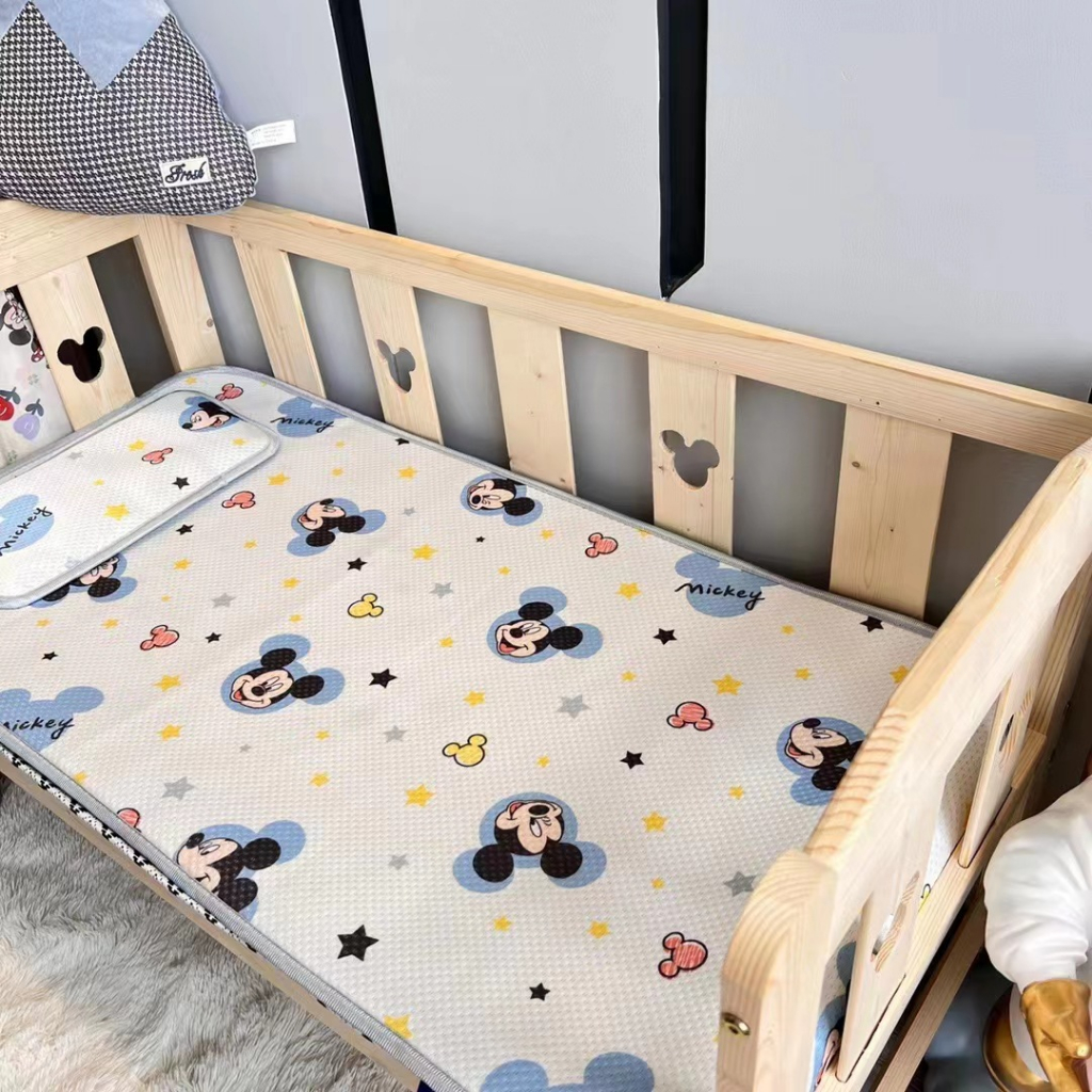 嬰兒床冰絲針織涼席 寶寶幼兒園 寶寶涼蓆 兒童冰絲涼席 嬰兒床墊 送枕頭 米奇/飛象/熊抱哥/維尼 寶寶床單床墊