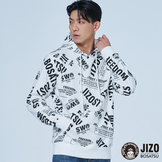 BLUE WAY 地藏小王 - 男款 LOGO滿版連帽長TEE(白)