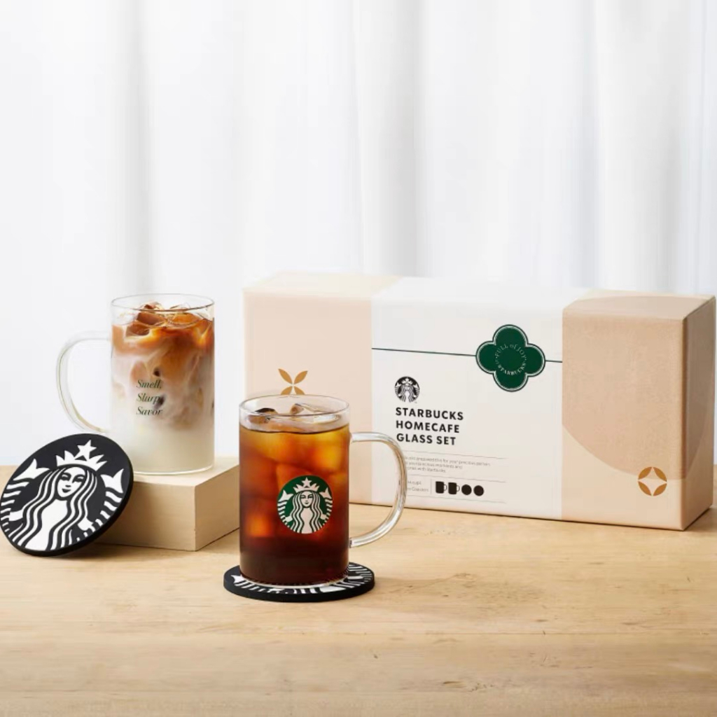 Starbucks官方正品！星巴克杯子2023中秋玻璃杯2杯墊2禮盒套裝咖啡杯果汁珍奶茶奶昔茶水杯