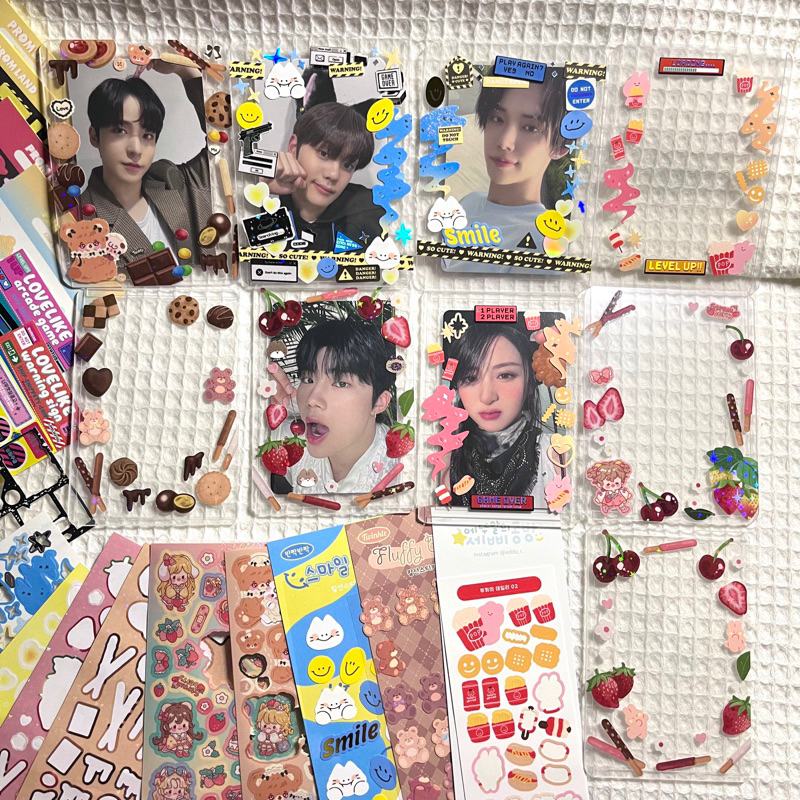 🎀現貨🛒 💙🙂🐱🍒🍓🍪🐰🧸🍟🌭️🍿️❤️🧡全韓貼紙🇰🇷｜咕卡 薯餅 年糕串 巧克力棒 餅乾 草莓 櫻桃 笑臉 裝飾卡套｜