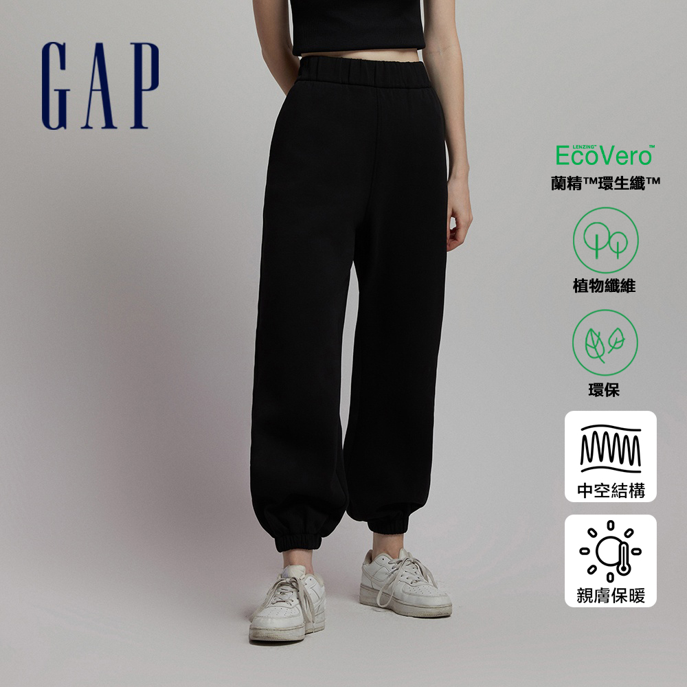 Gap 女裝 束口鬆緊棉褲 空氣三明治系列-黑色(756468)