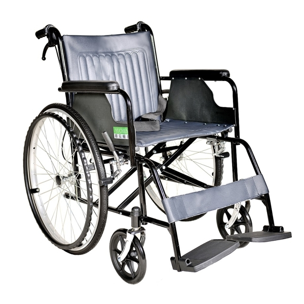 輪椅A款 YC-809 雙剎車鐵輪椅 (PVC皮面/布面 2種可挑) 醫院用輪椅 適短期使用 捐贈輪椅採用