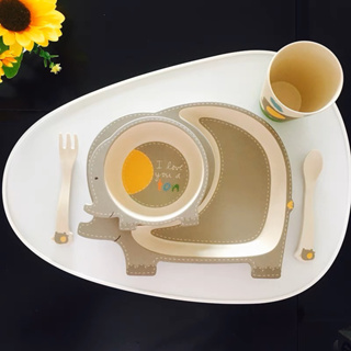現貨 COECO美國 禮盒組 竹纖維兒童餐具組 動物造型兒童分隔餐盤 大象限定款