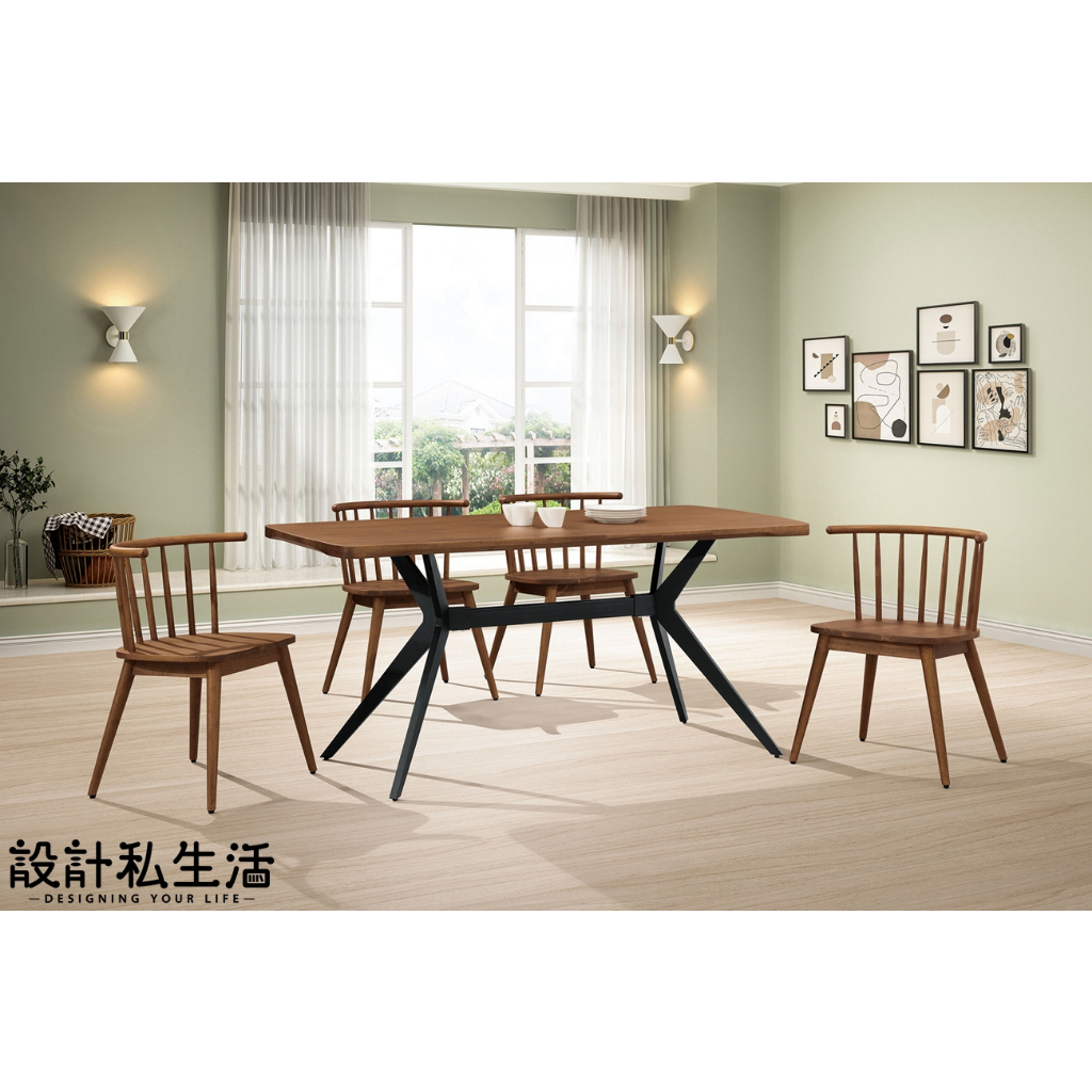 【設計私生活】賽門5.3尺工業風胡桃色實木鐵腳餐桌(免運費)113A高雄