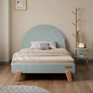 兒童床 櫸木 藍色粉色 雪糕實木兒童床男孩女孩單人床1米2小戶型1米5櫸木公主床小孩小床 兒童床架