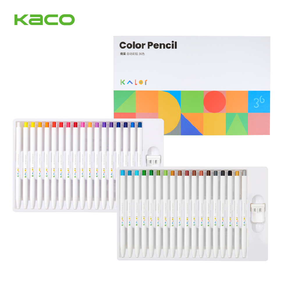 【KACO】KALOR綺采 36色按壓自動彩色鉛筆套組 (台灣現貨) 附削筆器 三角筆桿 按鍵式色鉛筆 素描筆