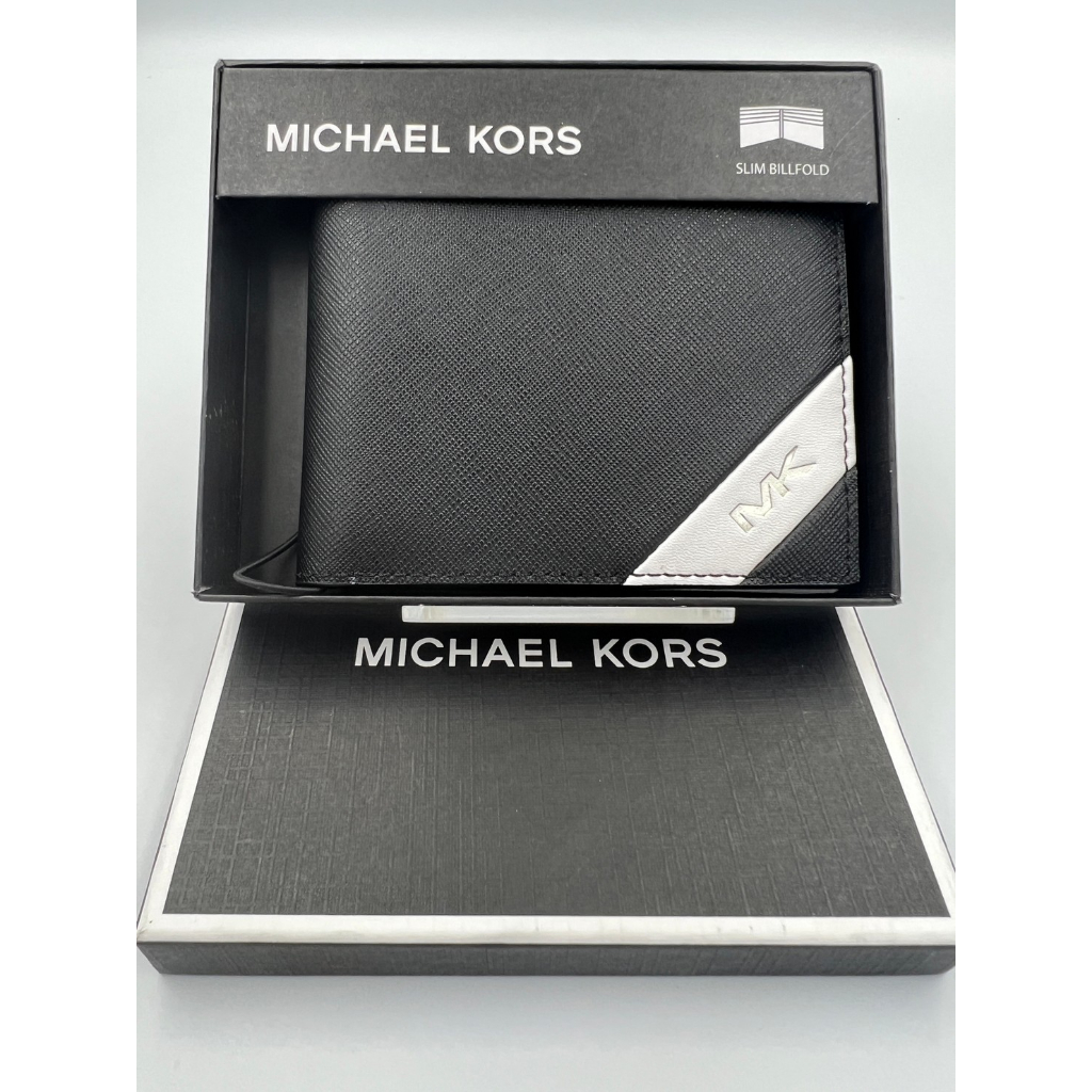 美國帶回 不易撞包 現貨 MK MICHAEL KORS  男士 男用 皮夾 短夾 錢包 禮物 質感 黑白撞色