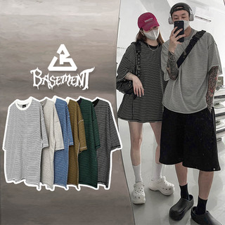 ▲𝕭𝖆𝖘𝖊𝖒𝖊𝖓𝖙 KH1202 不修邊反車線條文短TEE 落肩短T 寬鬆短T OVERSIZE 男女款 情侶短T 韓國