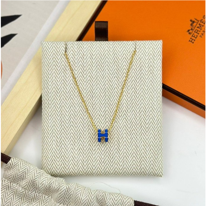 ✈️法國代購✈️ 全新真品 HERMES 新款 橢圓 H MINI POP 皇家藍 琺瑯 金鏈 項鍊