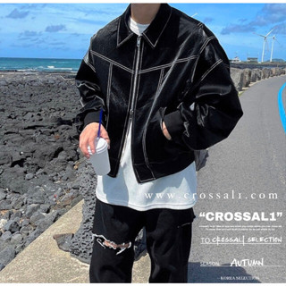 【CROSSAL1】韓國🇰🇷 短版雙拉鍊反車線外套 皮革外套 反車線 短版外套 韓國外套 特殊剪裁 皮外套 外套
