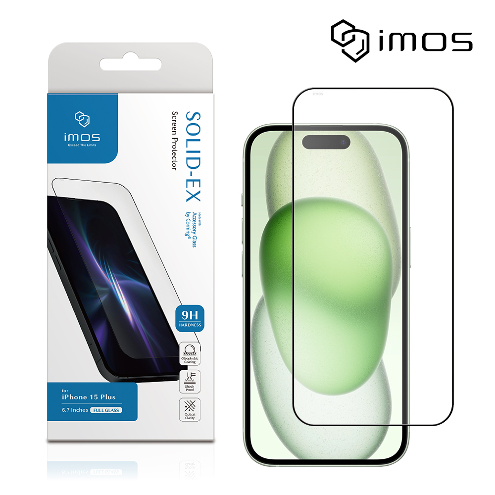 iMOS Apple iPhone 15 Plus 6.7吋 9H康寧滿版黑邊玻璃螢幕保護貼(AGbc)