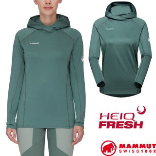 【MAMMUT 長毛象】女 抗風防臭彈性抗UV 連帽長袖排汗衣 Selun FL 登山長袖T恤/深玉石綠 01430