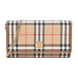 BURBERRY經典格紋金字LOGO翻蓋斜揹包(卡其)｜100%原廠真品｜JS Maxx官方旗艦館