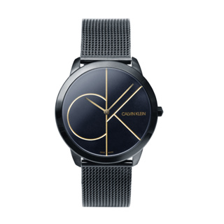 【Calvin Klein 凱文克萊】minimal系列 大CK 黑殼 黑面 簡約米蘭帶腕錶(K3M214X1)