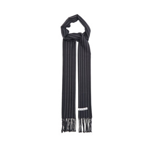 「近全新」acne studios 虛線深藍100%羊毛圍巾 vonnie striped wool scarf