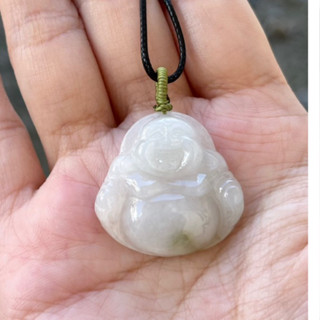 璞沁 ～天然翡翠a貨白冰帶綠彌勒佛
