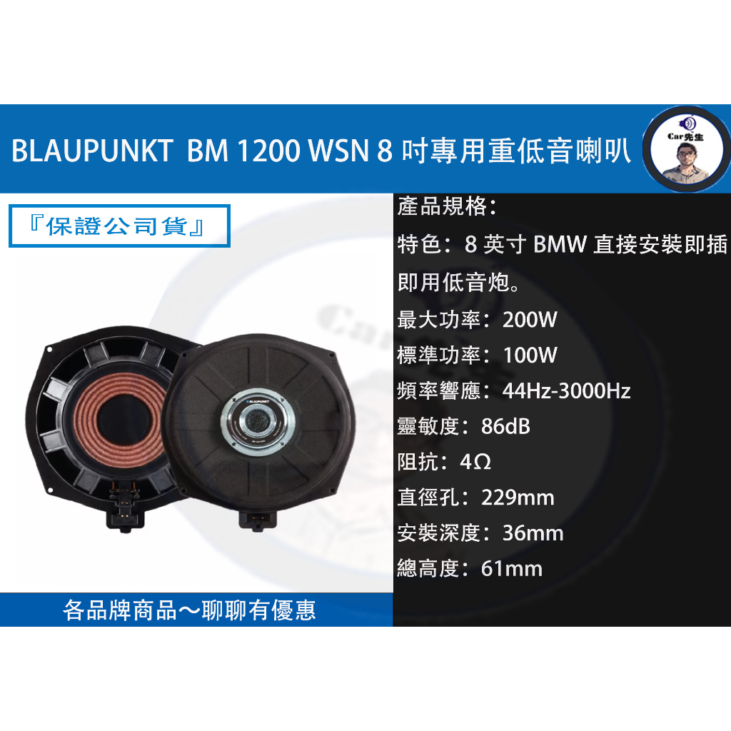 『 BLAUPUNKT 藍點』  BM 1200 WSN 8吋專用重低音喇叭