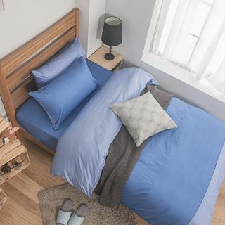 【翌恩樂購】精梳棉床包 40支精梳棉-簡單生活系列-雙藍 台灣製 精梳棉床包 100%純棉 素色床包 床包枕/被套組