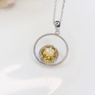 《贈禮盒提袋》天然黃水晶S925通體純銀項鍊黃水晶 克拉福氣大圓造型經典 精緻微鑲珠寶 輕珠寶