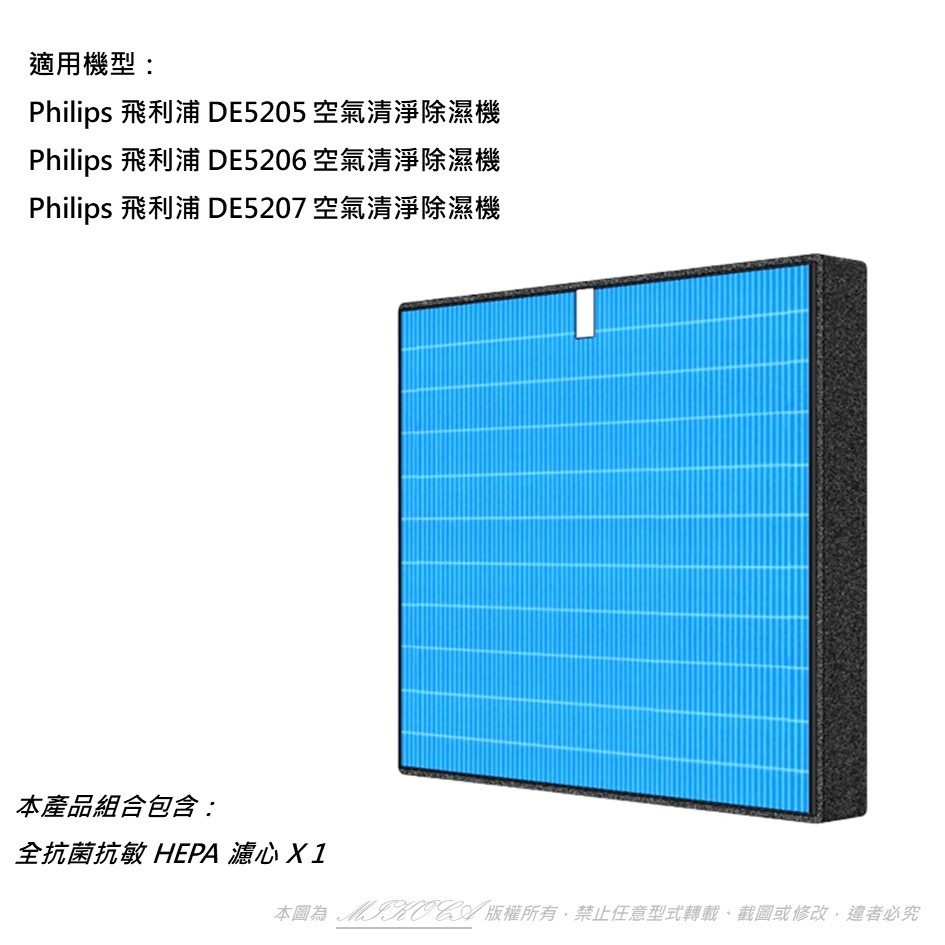 抗菌抗敏 適用 Philips 飛利浦 DE5205 / DE5206 / DE5207 濾網型號 FY1119