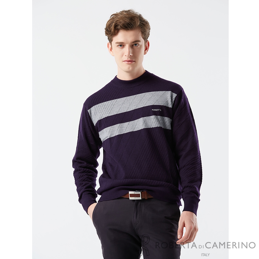 【ROBERTA 諾貝達】 秋冬男裝 黑紫色羊毛衣-流行色搭配-義大利素材 台灣製 RSG54-29