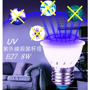 E27殺菌杯燈 LED 8W UV紫外線消毒燈【傑森賣場】 小面積小空間 驗鈔 適用110V電壓