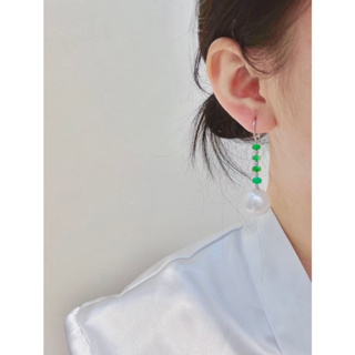 澳洲白珍珠氣質耳環 澳洲白珍珠15-16mm+祖母綠4.0ct