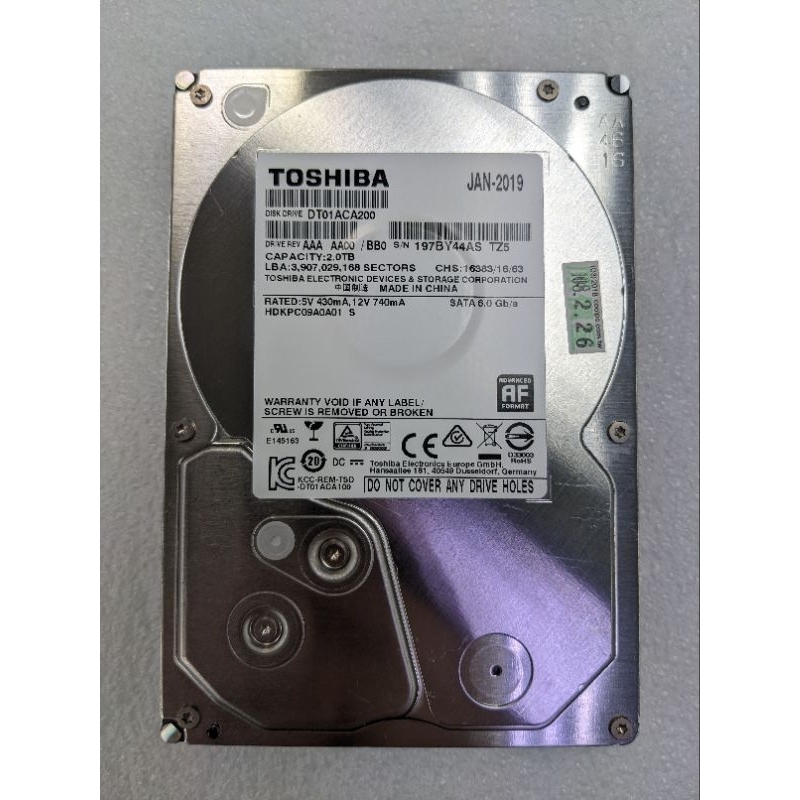 Toshiba 3.5吋 2TB 內接硬碟