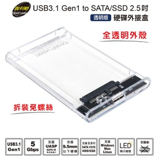 【中將3C】伽利略 USB3.1 Gen1 SATA/SSD 2.5" 透明版硬碟外接盒 .HD-336U31S