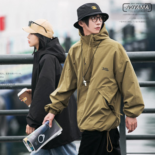 AOYAMA 日系工裝風 機能防風防潑水 寬鬆落肩 衝鋒外套 夾克【AJA3639】男女不拘 寬鬆長袖 連帽外套