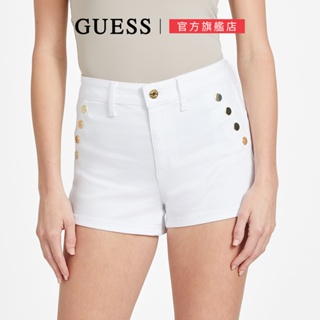 【GUESS】復古側口袋排扣短褲-白