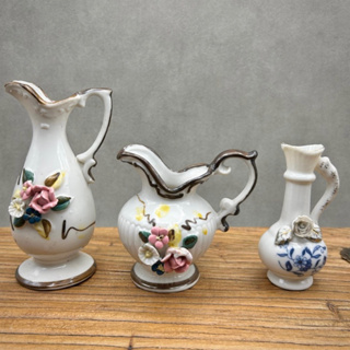 80-90年代手工捏花美式田園雕花小花瓶3個