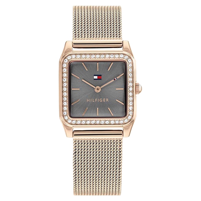 【Tommy Hilfiger】1782610 簡約奢華 方形女錶 米蘭錶帶女錶 灰/玫瑰金 26mm 台南 時代鐘錶