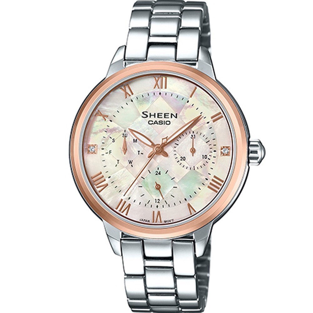 【CASIO 卡西歐】SHEEN系列 耀眼羅馬時刻優雅風格腕錶 SHE-3055SG-7A 35mm 現代鐘錶