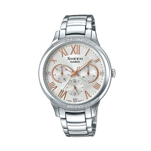 【CASIO 卡西歐】SHEEN系列 文青水波紋羅馬晶鑽腕錶 SHE-3058D-7A 36mm 現代鐘錶