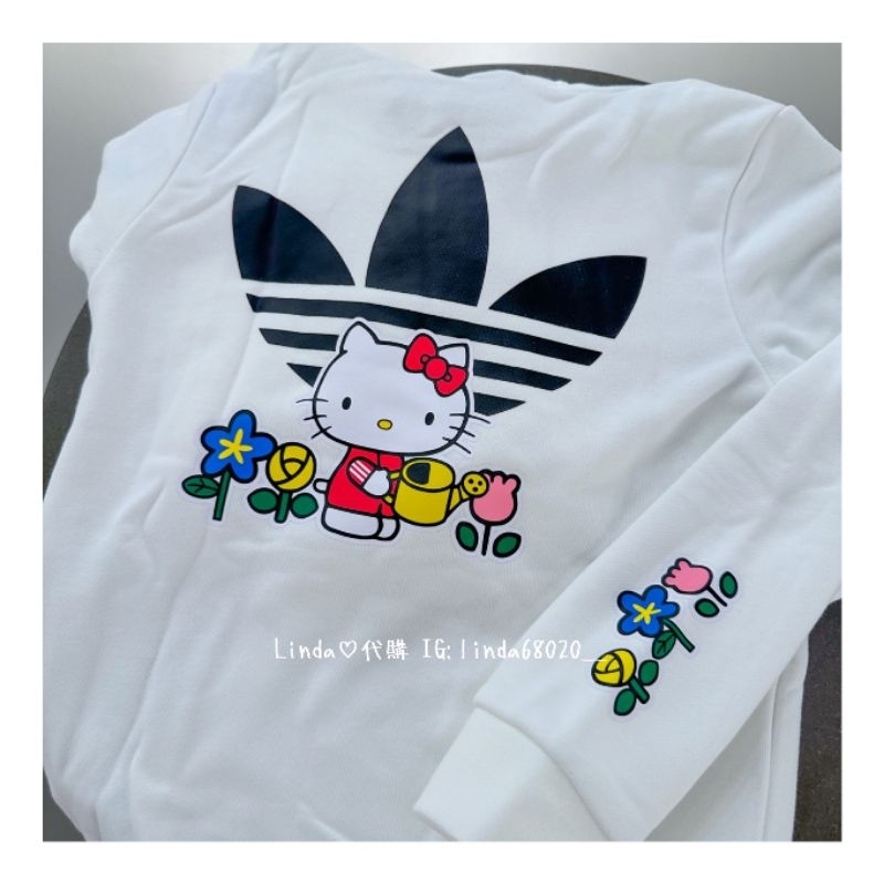 Linda❤️代購 Adidas HELLO KITTY 聯名款 長袖上衣 白色 凱蒂貓 帽T 童裝 II0825