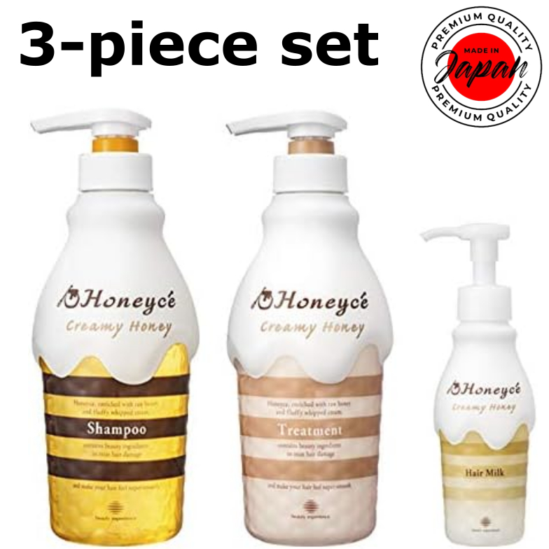 Honeyce 奶油蜂蜜 3 件組 [洗髮精 470mL / 護髮素 470mL / 髮乳 115mL] 日本製造無矽洗
