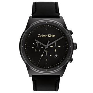Calvin Klein CK 鐵灰簡約日曆皮革帶腕錶 44MM ( CK25200298 )