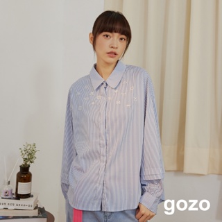 【gozo】下班洗衣服條紋格子襯衫(淺藍/深綠_F) | 女裝 修身 休閒