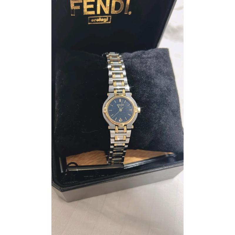 日本古董店購入gucci vintage 9000L黑錶面金屬手錶女錶