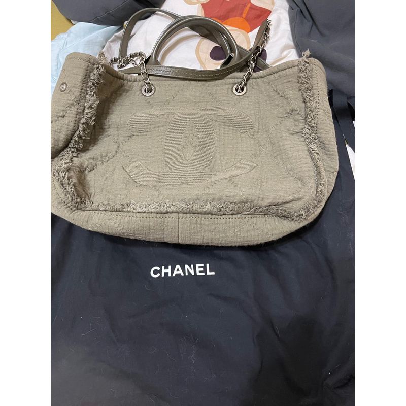 可換包 二手Chanel 25開 軍綠色海灘包 限量 帆布包 帆布袋 購物包 肩背包