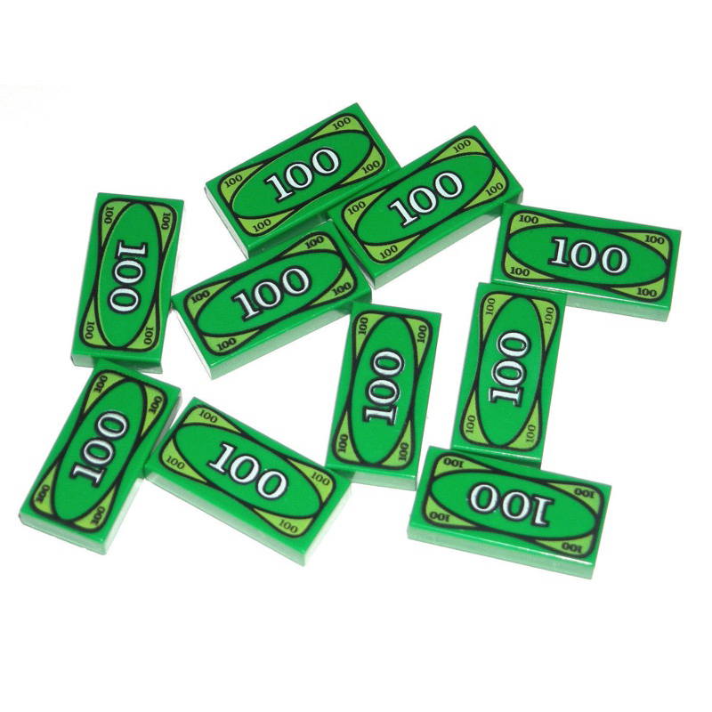 LEGO 樂高 綠色 100元 鈔票 錢 1x2 印刷平板 全新品 , Tile 零件 紙鈔 手持物 現金 印刷磚