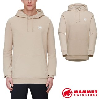【MAMMUT 長毛象】男 款 輕量有機棉透氣保暖連帽長袖T恤 Original 休閒運動衫 上衣 薩凡納褐 05320