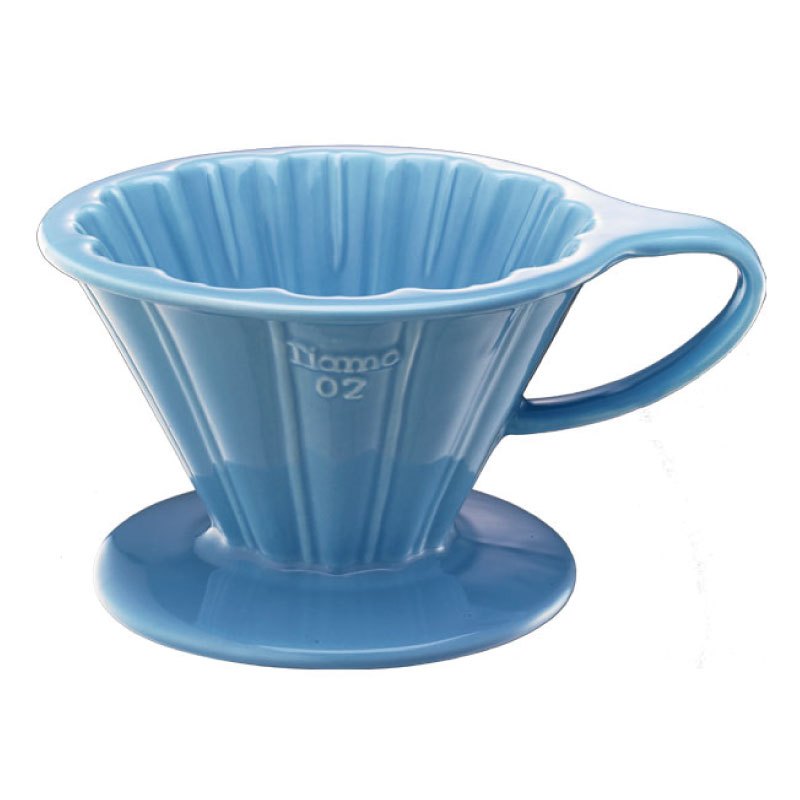【Tiamo】V02花漾陶瓷咖啡濾器組 附濾紙量匙滴水盤/HG5536BB(粉藍/2-4人份)| Tiamo品牌旗艦館