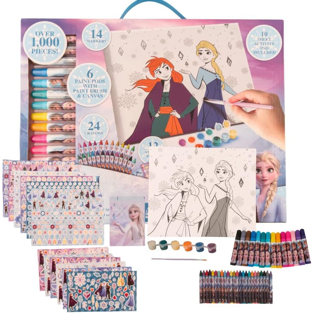 預購🚀美國正貨🚀 美國專櫃 迪士尼冰雪奇緣公主 艾莎安娜 兒童鐵盒玩具 彩色筆 繪畫 蠟筆 文具 貼紙