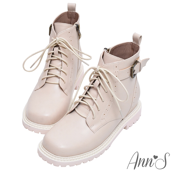 Ann’S貝里爾-綁帶造型6孔內增高平底短靴-米白