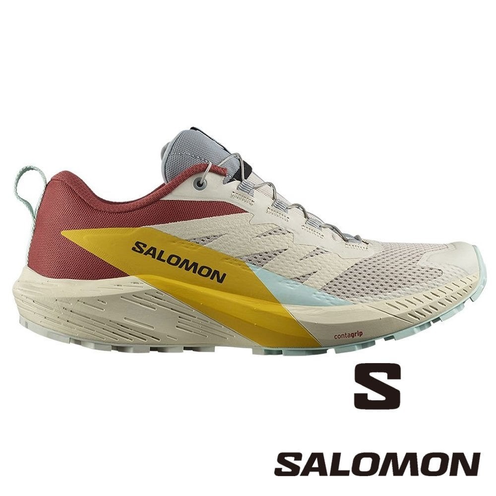 【SALOMON 法國】男SENSE RIDE 5野跑鞋『灰白/辣醬紅/黃』472118