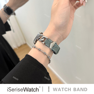 ⌚apple watch 錶帶⌚皮質錶帶 單圈鏈式牛仔拼接 適用 iwatch8 7 6 5 4 SE錶帶 蘋果手錶錶帶